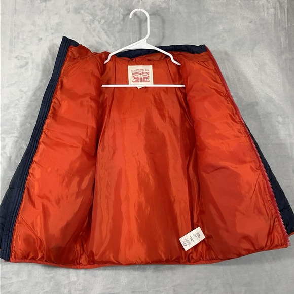 Vtg Levi's Boys Puffer Jacket Blue Water Resistant Hooded M Coat 10-12 Years - Picture 4 of 9